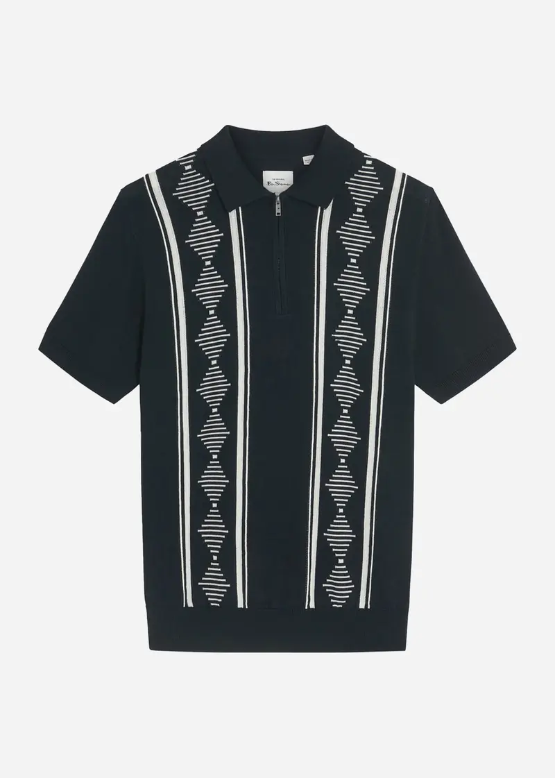 Argyle jacquard polo - black