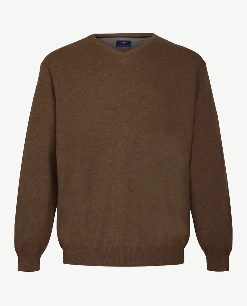 Baileys - Herenpullover V-hals - Donker camel