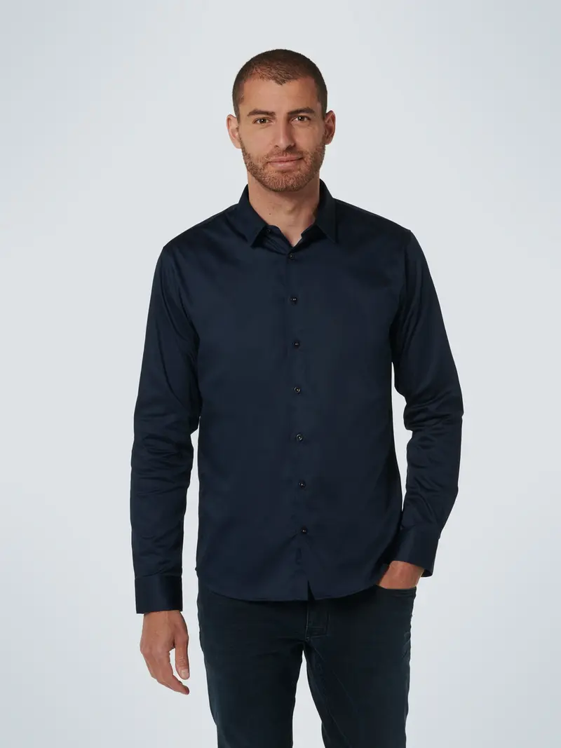 Basic Stretch Shirt Satijn Weefsel | Navy