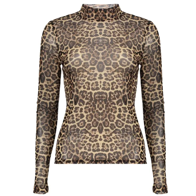 Beige mesh turtle leopard top 62582
