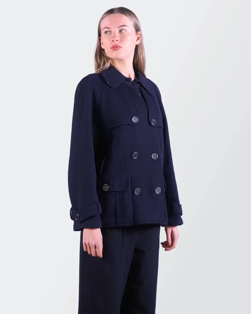 Burberry Navy Wool Peacoat - S