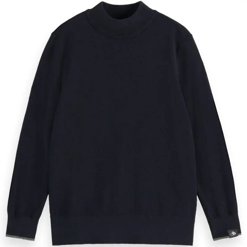 Donkerblauwe mock neck pullover regular fit