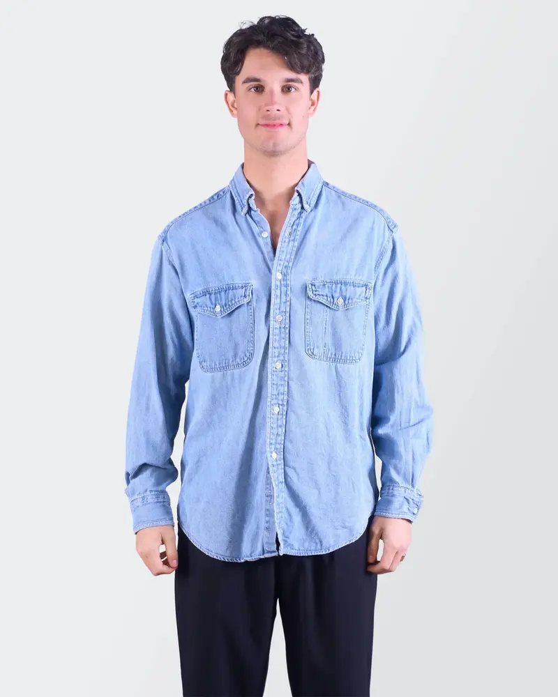 GAP Blue Denim Button-Down Shirt - M