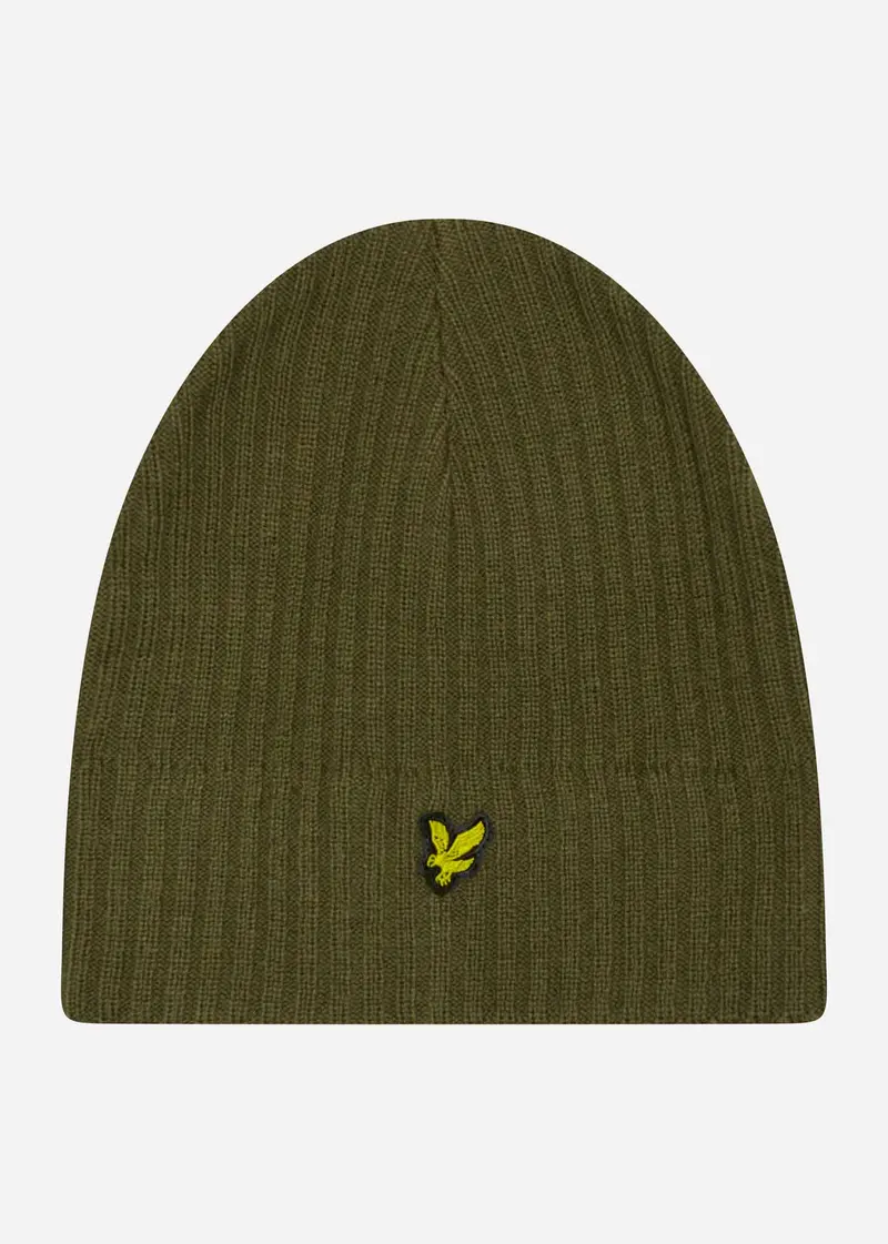 Knitted ribbed beanie - olive