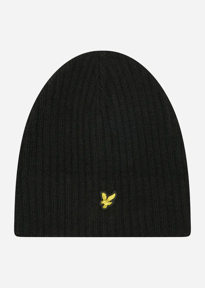Knitted ribbed beanie - true black